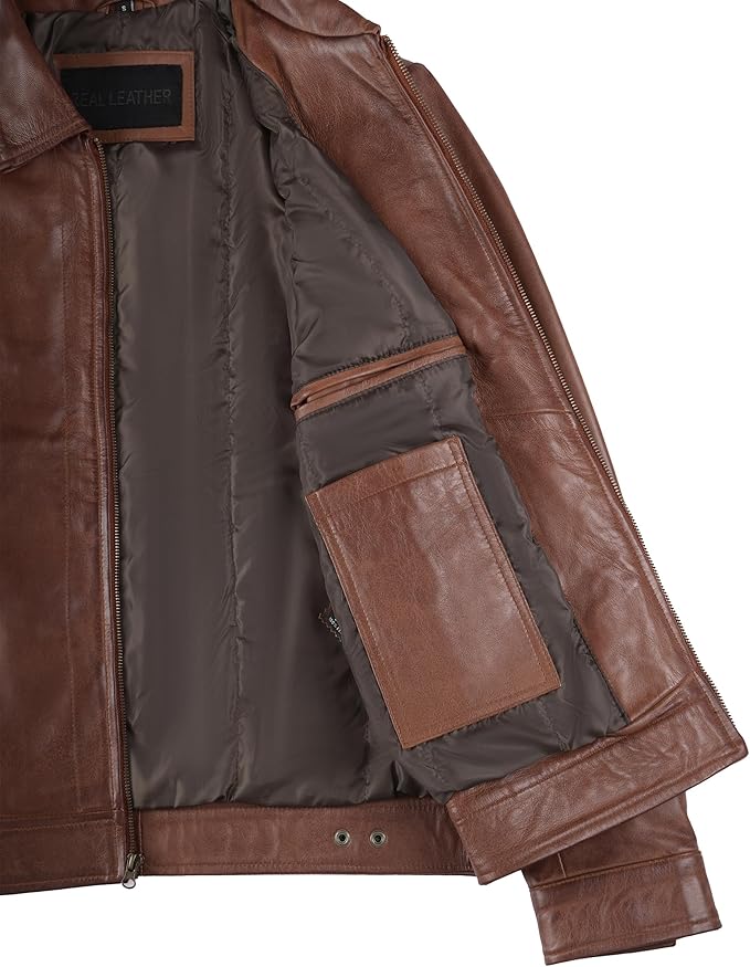 Vintage Style Mens Leather Jacket - Real Lambskin Classic Shirt Collar Leather Jackets for Men