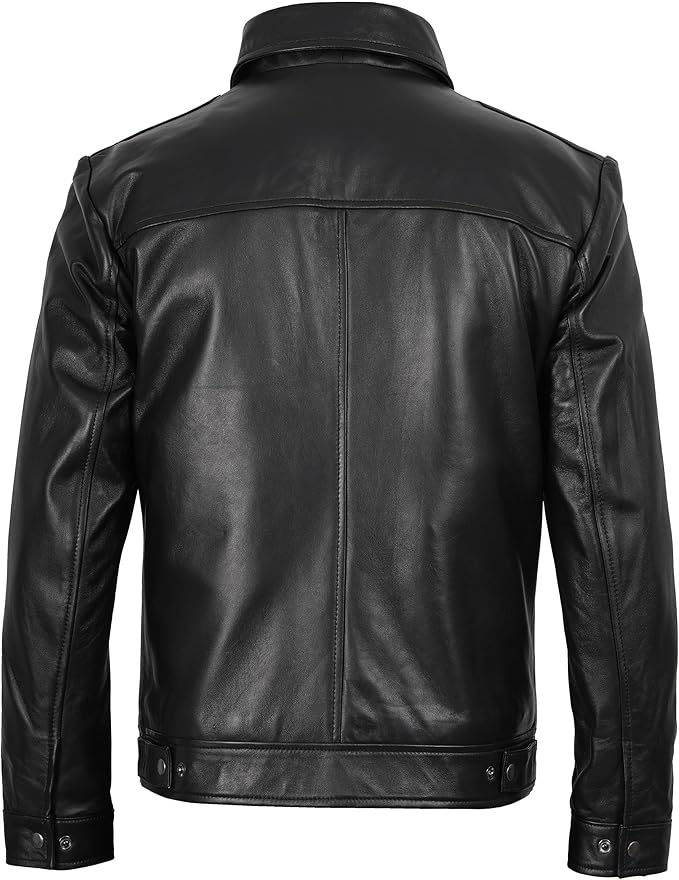 Men's Real Lambskin Leather Jacket — Shirt-Collar Moto Biker Style Year-Round Wear