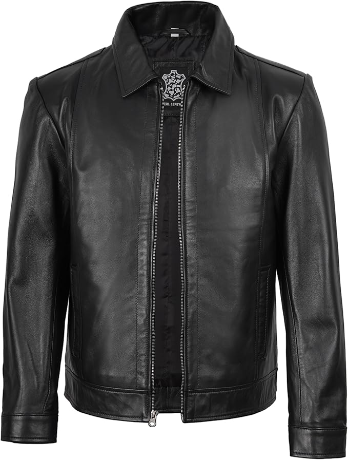 Men's Real Lambskin Leather Jacket — Shirt-Collar Moto Biker Style Year-Round Wear